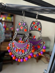 Purple n Orange Oxidised Earrings