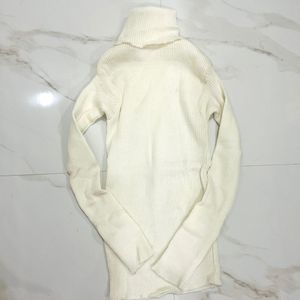 Cream Ribbed Turtleneck Sweater