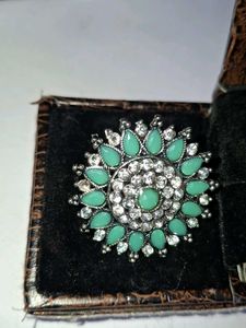 Teal &amp; Rhinestone Ring
