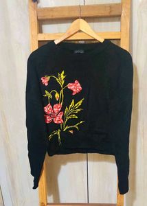 Floral Print Black woolen Top size-36-38