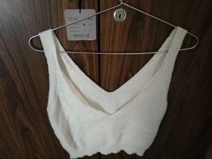 Reels White Knit Tank Top And Skirt