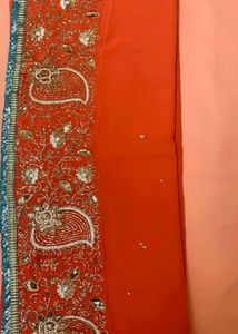 Elegant Red Embroidered Saree