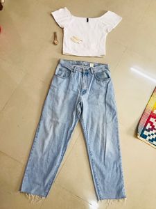 high waisted , loose straight fit pants