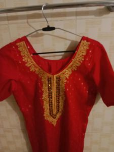 Red & Gold Embellished Kurti