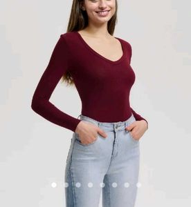 savana Maroon V-Neck Top