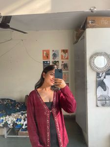 Maroon Embellished Cardigan