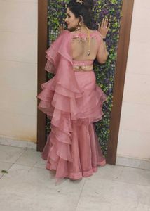 Pink Ruffle Drape Saree