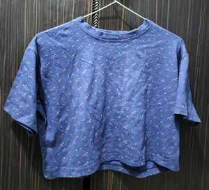 Cute Blue Cotton Crop Top