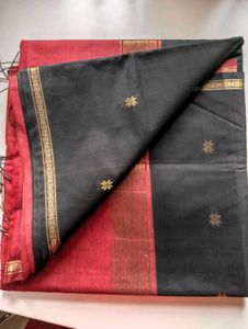 Elegant Black & Red Saree