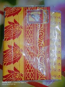 Yellow cotton saree for puja