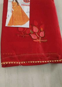 red embroidered saree