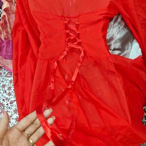 Red Sheer Dress with Corset Back