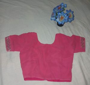 Pink Saree Chamki Computer Work With Blouse 👚