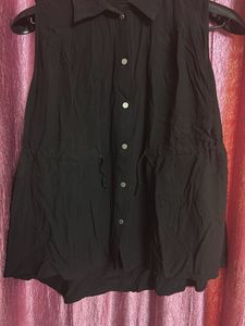 Sleeveless Black Button-Down Top