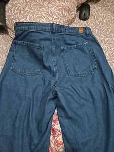 Wide Leg Denim Cargo Pants