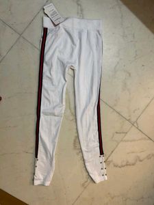 White Leggings with Stripe Detail