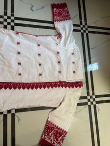 Elegant White &amp; Red Kurta
