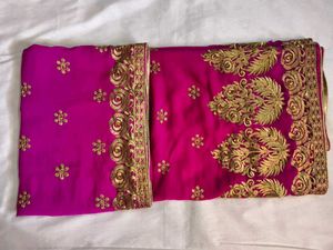 Pink Saree with Gold Embroidery