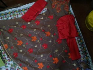 Brown Floral Embroidered Anarkali Suit