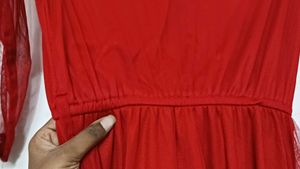 Red Mesh Midi Dress