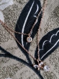 Two Layered Necklace With Bracelet And Earrings