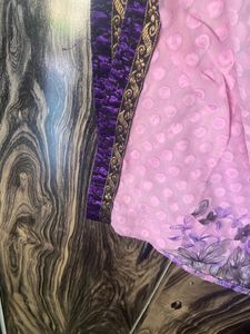 Pink Saree With Purple Lace