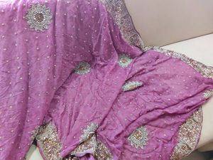 Onion Pink Saree With Bead&amp; Sequin Work