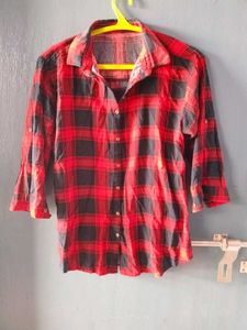 Red and Black Plaid Button-Up