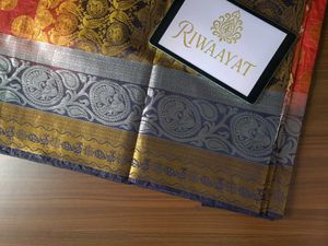 Red And Royal Blue Chanderi Silk Saree