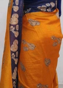 Printed Orange &amp; Blue Saree