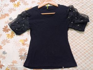 It&#39;s Black Cotton Fitted Party Wear Top