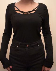 Shein Black Crisscross Long Sleeve Top