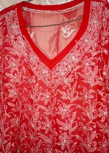 Red Lakhnavi Kurta