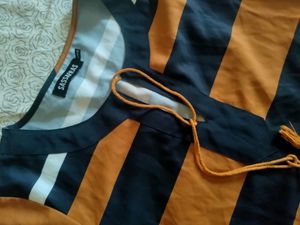 Sassafras Rustybrown And Navyblue Striped Dress, Bustsize-36