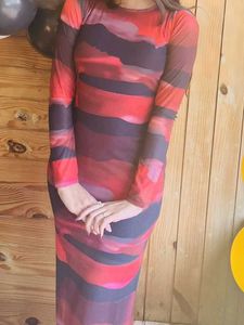 Abstract Print Mesh Midi Dress