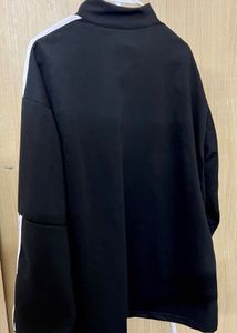 Sporty Black Zip-Up Sweatshirt with White Stripes