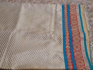 Embroidered Sari with Blue Marron Accents