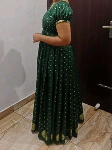 New Green Pattupavada With Golden Print