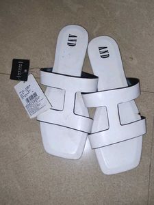 AND White Vegan Leather Slides..