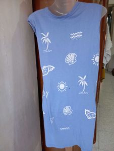 Blue Beach Print Dress