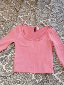 Pink Ribbed Long Sleeve Top