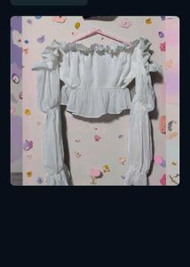 White Ruffle Off-Shoulder  Crop Top