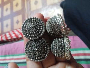 Oxidized Silver Jhumka Earrings