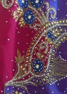 Pink Embroidered Saree With Net Pallu For Sale