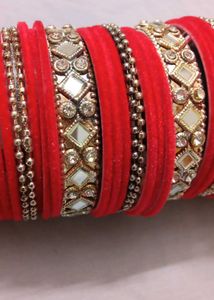 2 Dozen Red Velvet With Silver Metal Bangle Set