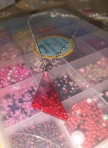 Ruby Crystal Pendant With Silver Chain❤️