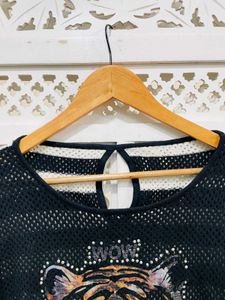 Black Oversized Tiger Print Top A
