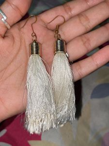 White silk  Thread Earrings