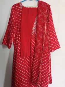 Red Striped Kurta Set