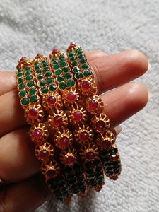 Emerald & Ruby Gold Bangles (Set of 4)